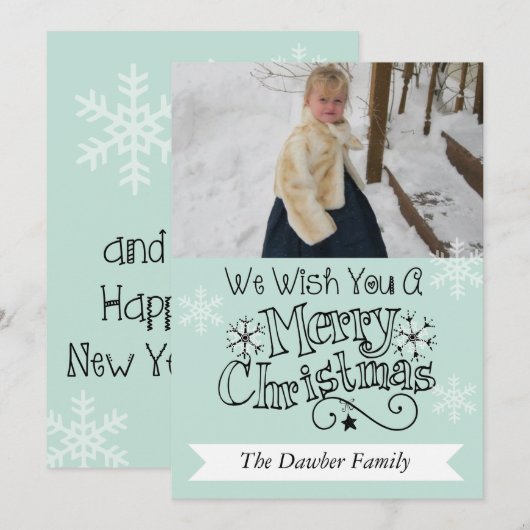 Soft Aqua Merry kerstfoto Kaart (Voorkant / Achterkant)