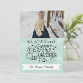 Soft Aqua Merry kerstfoto Kaart (Staand voorkant)