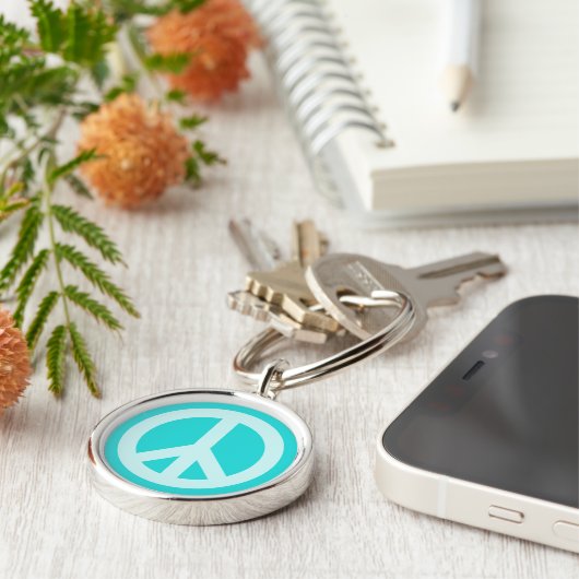 Soft Aqua Peace Symbol Sleutelhanger (Zijkant)