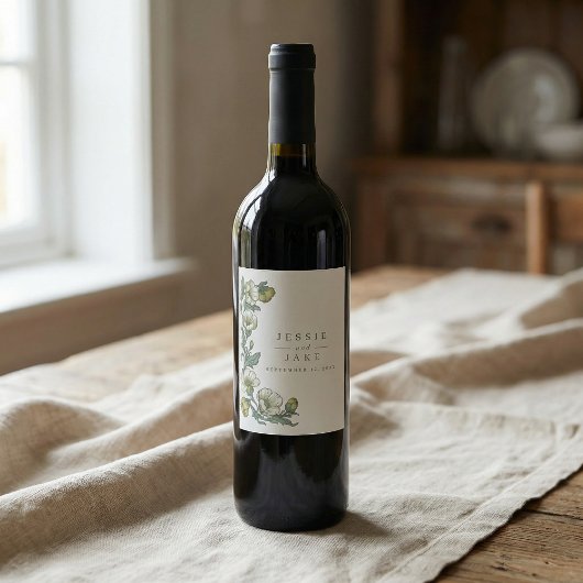 Soft Art Nouveau Botanical Wedding Wijn Etiket