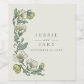 Soft Art Nouveau Botanical Wedding Wijn Etiket (Enkel label)