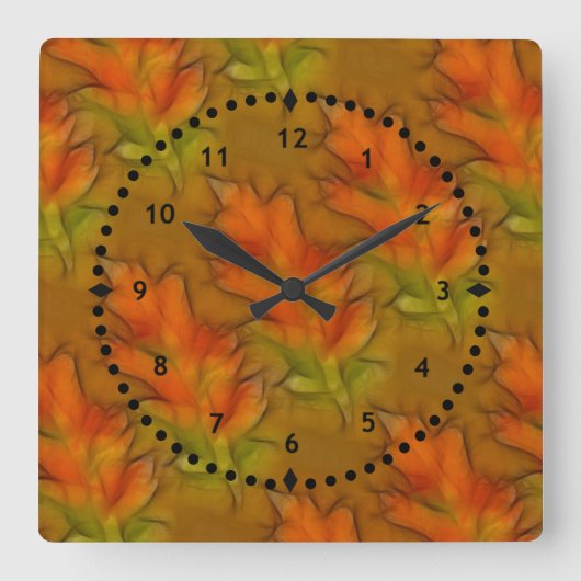 Soft Autumn Leaves Pattern Wall Clock Vierkante Klok (Voorkant)