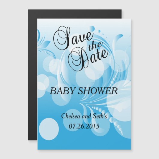 Soft Baby Blue Bokeh Florid | Baby Boy Shower Magnetische Uitnodiging (Voorkant / Achterkant)