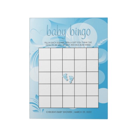 Soft Baby Blue Bokeh Florid | Baby Boy Shower Notitieblok (Linkerzijde)