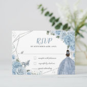 Soft Baby Blue Floral Rozen Quinceañera Princess RSVP Kaartje (Staand voorkant)