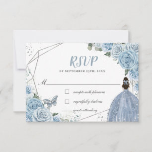 Soft Baby Blue Floral Rozen Quinceañera Princess RSVP Kaartje