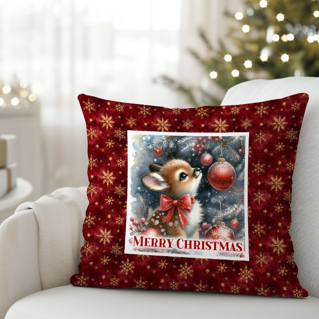 Soft baby fawn winter scene snowy forest kids room kussen (Soft baby fawn winter scene snowy forest kids room decor)