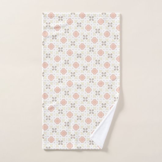 Soft Beige and Blush Retro Tile Pattern Bad Handdoek (Handdoek)