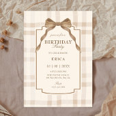 Soft beige brown bow tartan plaid birthday kaart