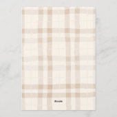 Soft beige brown bow tartan plaid wedding kaart (Achterkant)