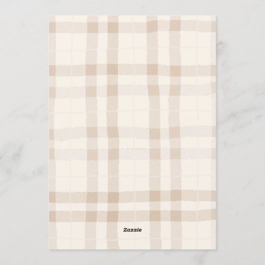 Soft beige brown bow tartan plaid wedding kaart (Achterkant)