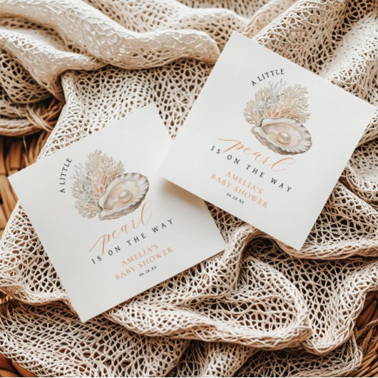 Soft Beige Coastal Pearl Baby shower servetten