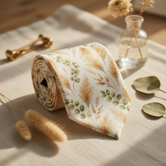 Soft Beige Delicate Ivy & Floral Motifs Stropdas
