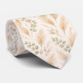 Soft Beige Delicate Ivy & Floral Motifs Stropdas (Opgerold)