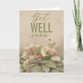 Soft Beige Floral Get Well Soon Personalized Card Kaart
