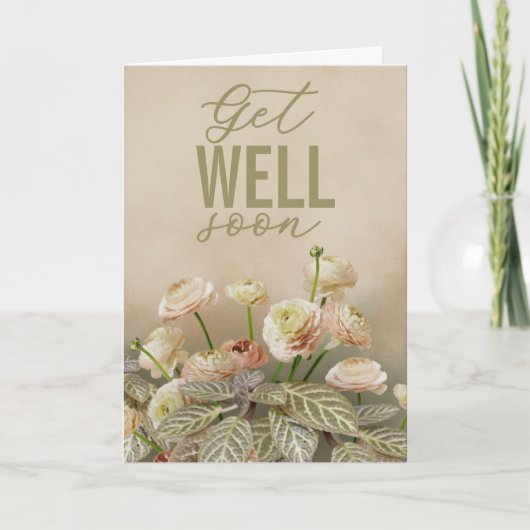 Soft Beige Floral Get Well Soon Personalized Card Kaart (Voorkant)