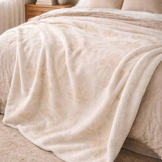 Soft Beige Florals Sherpa Blanket Deken