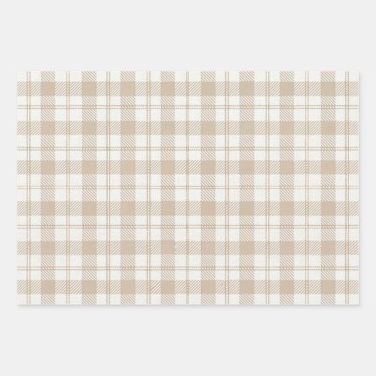 Soft Beige Gingham Christmas Inpakpapier Vel (Voorkant 2)