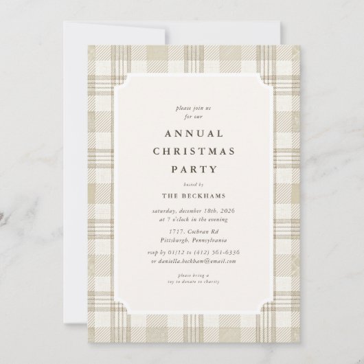 Soft Beige Gingham Christmas Party Kaart (Voorkant)