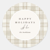 Soft Beige Gingham Happy Holidays Ronde Sticker (Voorkant)