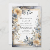 Soft Beige & Gray Floral Frame Wedding Invitation  Kaart (Voorkant)