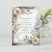 Soft Beige & Gray Floral Frame Wedding Invitation  Kaart (Staand voorkant)