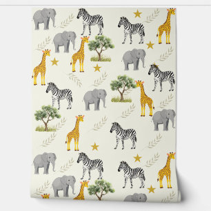Soft Beige Safari Nursery Wallpaper – Oerwoud Behang