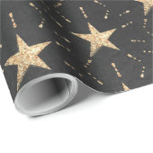 Soft Black en Gold Starbursts Cadeaupapier (Rol Hoek)
