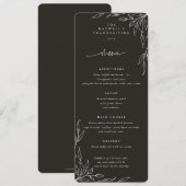 Soft Black Leaf Motif Thanksgiving Flat 4 Course Menu (Voorkant / Achterkant)