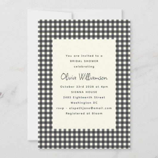 Soft Black White Gingham Plaid Vrijgezellenfeest Kaart (Voorkant)
