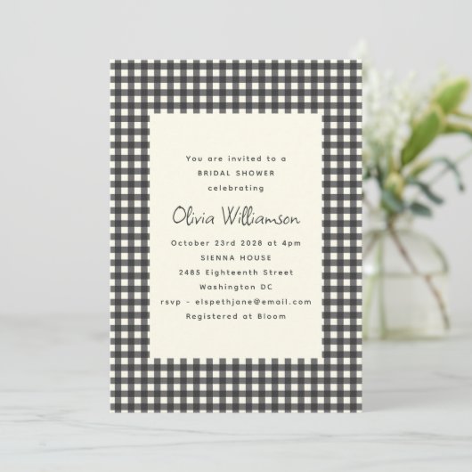Soft Black White Gingham Plaid Vrijgezellenfeest Kaart (Staand voorkant)