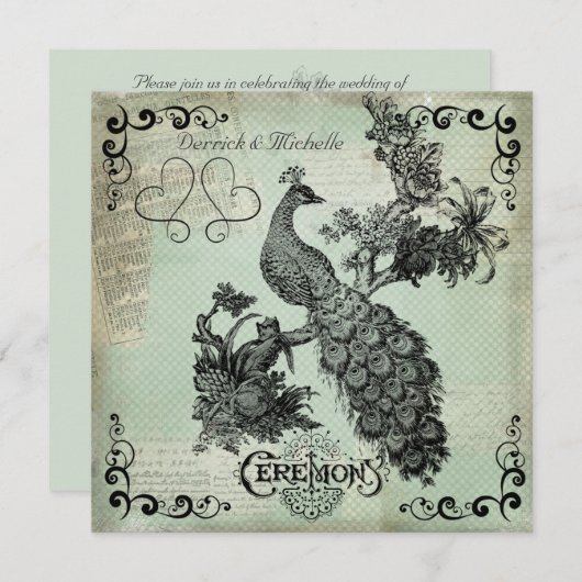 Soft Blauwgroen Crosshatch Peacock Wedding Invitat Kaart (Voorkant / Achterkant)