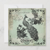 Soft Blauwgroen Crosshatch Peacock Wedding Invitat Kaart (Voorkant)