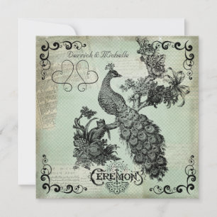 Soft Blauwgroen Crosshatch Peacock Wedding Invitat Kaart