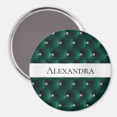 Soft Blauwgroen Green Luxury faux Velvet Naam Magneet (Voorkant / Achterkant)
