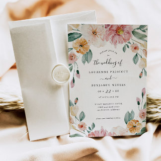 Soft Bloom Bloemen Zomer Huwelijksuitnodiging Kaar Kaart