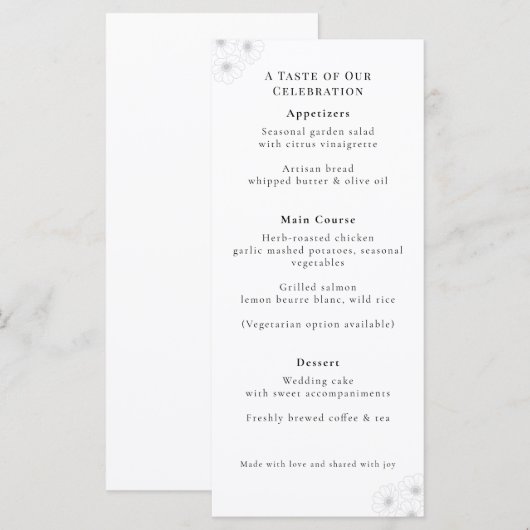 Soft Bloom Elegance "4 *9" Trouwmenu Menu (Voorkant / Achterkant)