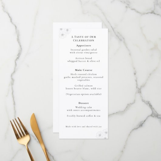 Soft Bloom Elegance "4 *9" Wedding Menu (Voorkant / Achterkant in situ)