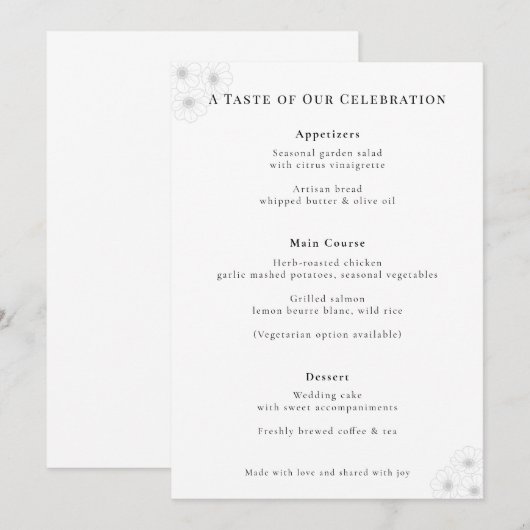 Soft Bloom Elegance Trouwmenu Menu (Voorkant / Achterkant)