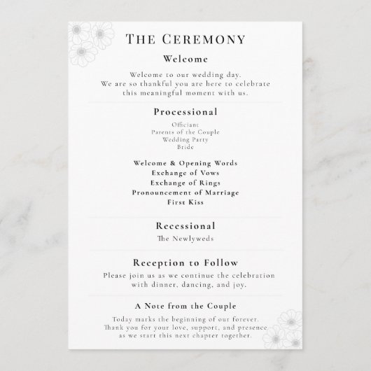 Soft Bloom Elegance Wedding Program Programmakaart (Achterkant)