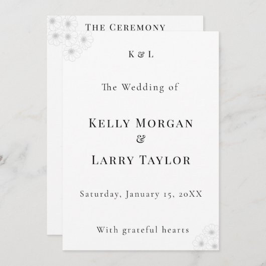 Soft Bloom Elegance Wedding Program Programmakaart (Voorkant / Achterkant)