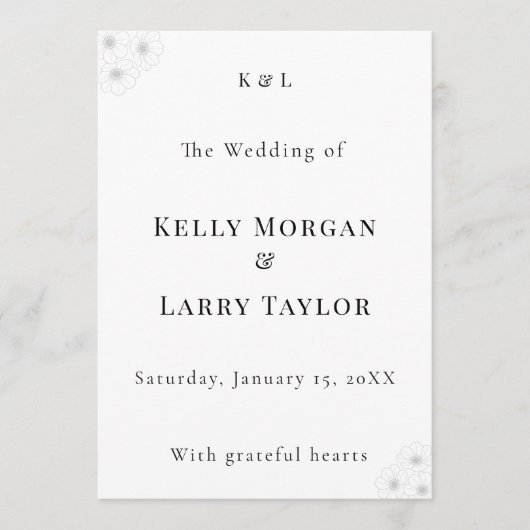 Soft Bloom Elegance Wedding Program Programmakaart (Voorkant)