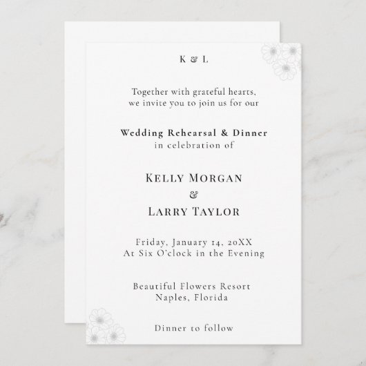 Soft Bloom Elegance Wedding Rehearsal Invitation Kaart (Voorkant / Achterkant)