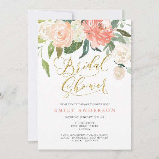 Soft Bloom Perzik Bloemen Bruids Douche Uitnodigin Kaart (Voorkant)