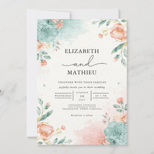 Soft Bloom Wash Botanische bruiloft Kaart (Voorkant)