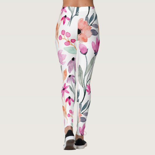 Soft Bloom Watercolor Flower Pattern Pastel Leggings (Achterkant)