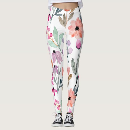 Soft Bloom Watercolor Flower Pattern Pastel  Leggings (Voorkant)