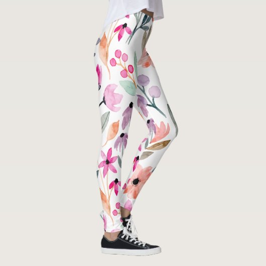 Soft Bloom Watercolor Flower Pattern Pastel Leggings (Rechts)