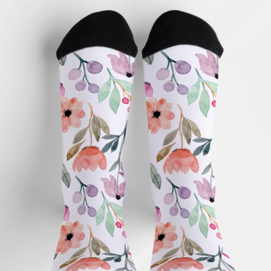 Soft Bloom Watercolor Flower Pattern Pastel  Sokken (Top)