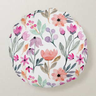 Soft Bloom Waterverf Flower Pattern Pasteltinten Rond Kussen
